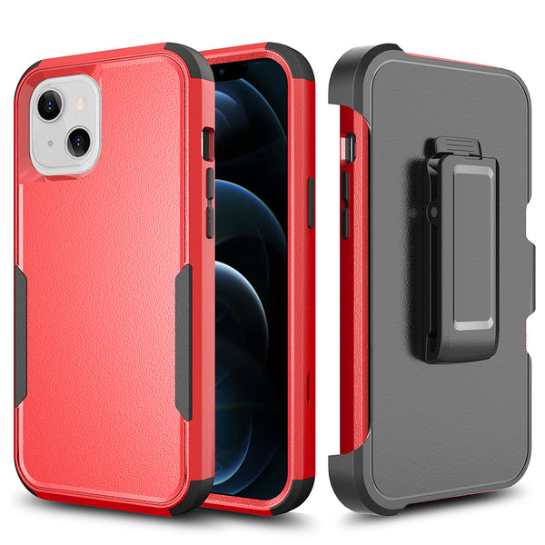 Apple iPhone 13 Case Rugged Drop-Proof Heavy Duty TPU with Extra Impact Absorption Corner Protection & Rotatable Holster Clip - Red / Black