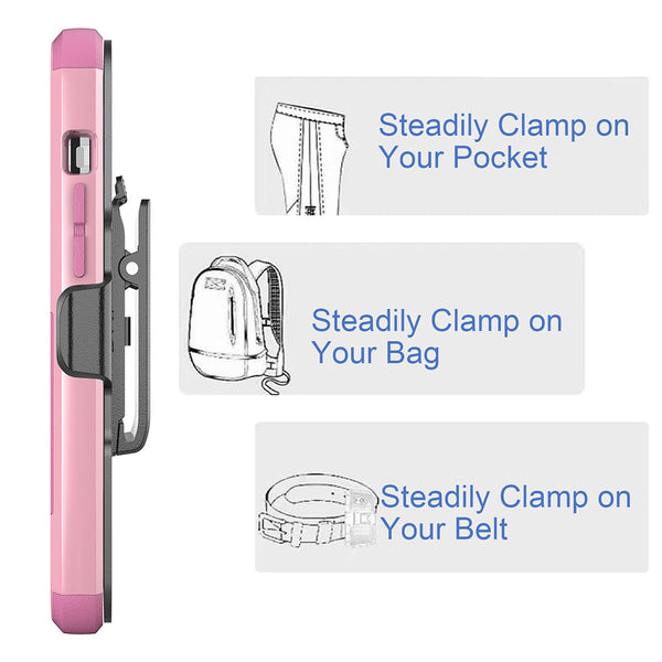 Apple iPhone 13 Pro Max Case Rugged Drop-Proof Heavy Duty TPU with Extra Impact Absorption Corner Protection & Rotatable Holster Clip - Pink / Pink