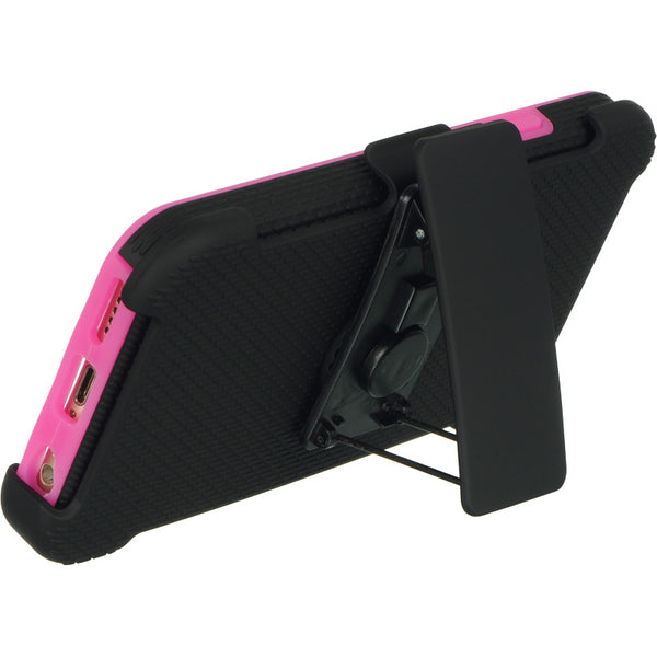 Apple iPhone 6, iPhone 6S Case Rugged Drop-proof Holster Combo with Stand Kickstand - Black + Hot Pink Skin