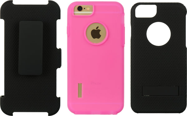Apple iPhone 6, iPhone 6S Case Rugged Drop-Proof Holster Combo with Stand Kickstand - Black + Hot Pink Skin