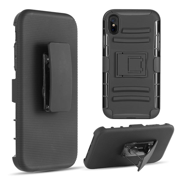 Apple iPhone XS Max Case Rugged Drop-proof Holster Combo with H-Style Stand Kickstand - Black