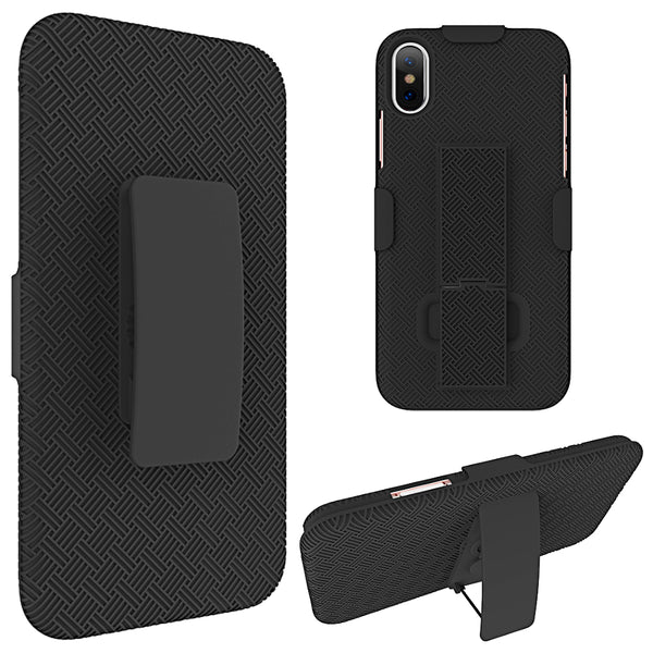 Apple iPhone XS, iPhone X Case Rugged Drop-proof Holster Combo Snap-On - Black
