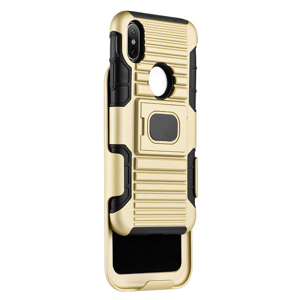 Apple iPhone XS, iPhone X Case Rugged Drop-Proof Heavy Duty Holster Combo with Magnetic Stand Kickstand - Gold