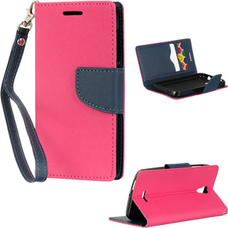 Alcatel One Touch Pop Astro Case Rugged Drop-proof Diary Wallet Hot Pink + Navy Blue