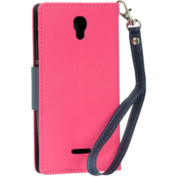 Alcatel One Touch Pop Astro Case Rugged Drop-Proof Diary Wallet Hot Pink + Navy Blue
