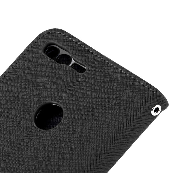 Google Pixel Case Rugged Drop-Proof Diary Wallet - Black