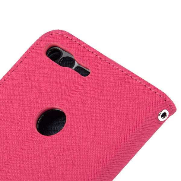 Google Pixel Case Rugged Drop-Proof Diary Wallet - Hot Pink + Navy Blue