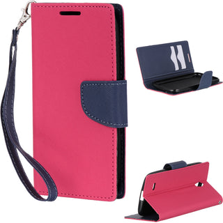 Huawei Ascend G610 Case Rugged Drop-proof Diary Wallet - Hot Pink + Navy Blue