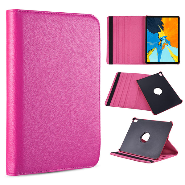 Apple iPad Pro 11 Case Rugged Drop-proof Tablet Folio Cover with Rotating Stand Kickstand - Hot Pink
