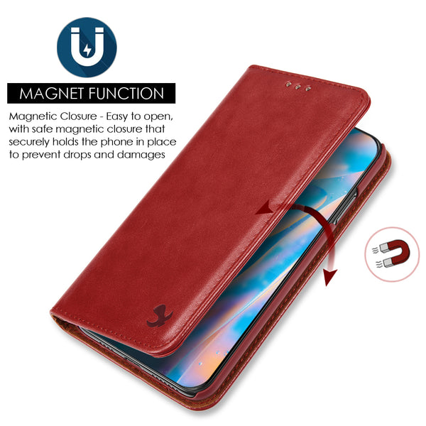 Case for Apple iPhone 12 Mini (5.4) The Luxury Gentleman Magnetic Flip Leather Wallet - Red