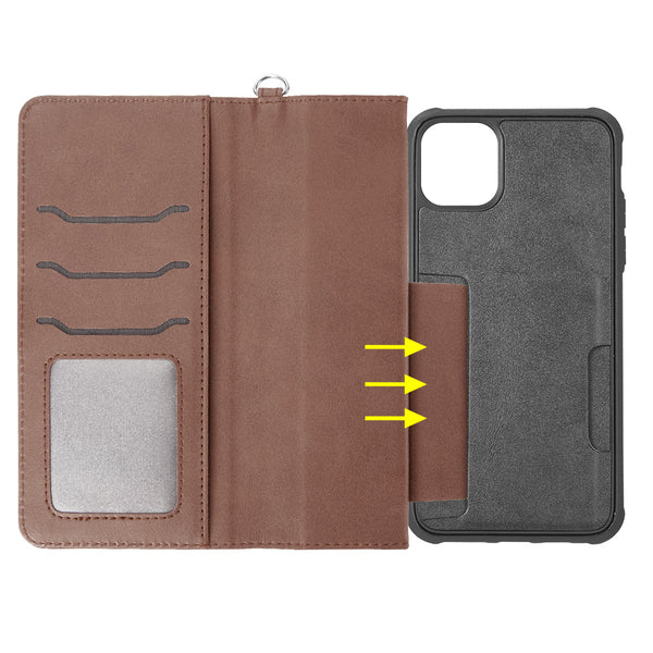 Apple iPhone 12 Mini Case Rugged Drop-Proof PU Leather Wallet with Flip Screen Cover & Card Slots - Brown