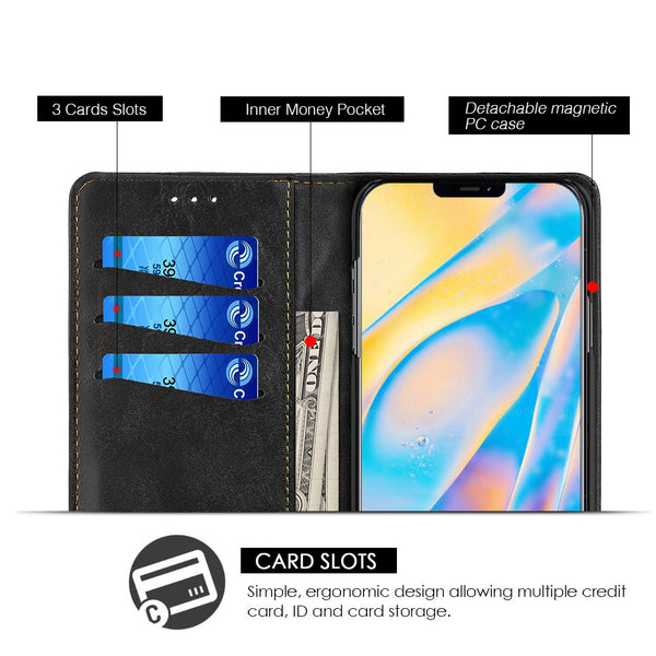 Case for Apple iPhone 13 Pro (6.1) The Luxury Gentleman Magnetic Flip Leather Wallet - Black