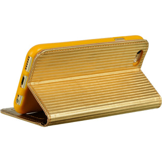 Apple iPhone 6, iPhone 6S Case Rugged Drop-proof Wallet Pouch with Card Window Slot - Shiny Stripes - C Champagne Gold
