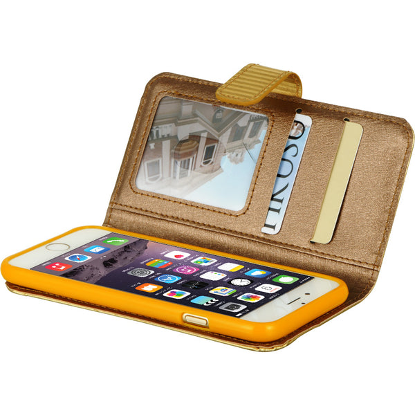 Apple iPhone 6, iPhone 6S Case Rugged Drop-Proof Wallet Pouch with Card Window Slot - Shiny Stripes - C Champagne Gold