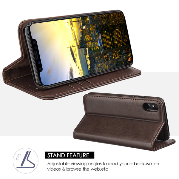 Case for Apple iPhone XS Max The Luxury Gentleman Magnetic Flip Leather Wallet - Brown