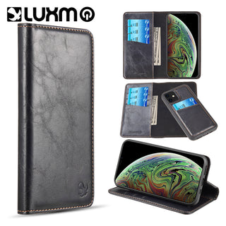 Case for Apple iPhone 11 Luxury Gentleman 2nd Generation Detachable Magnetic Flip Leather Wallet with Trio Card Slots - Black