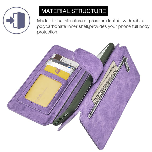 Apple iPhone XS Max Case Rugged Drop-Proof PU Leather Wallet with Flip Screen Cover & Multiple Card Slots - Lavender