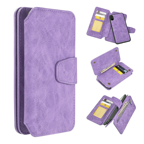 Apple iPhone XS Max Case Rugged Drop-proof PU Leather Wallet with Flip Screen Cover & Multiple Card Slots - Lavender