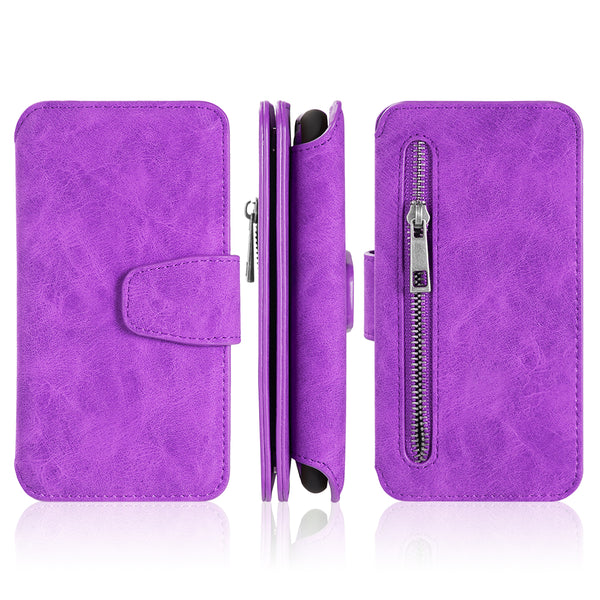 Apple iPhone XS Max Case Rugged Drop-Proof PU Leather Wallet with Flip Screen Cover & Multiple Card Slots - Purple