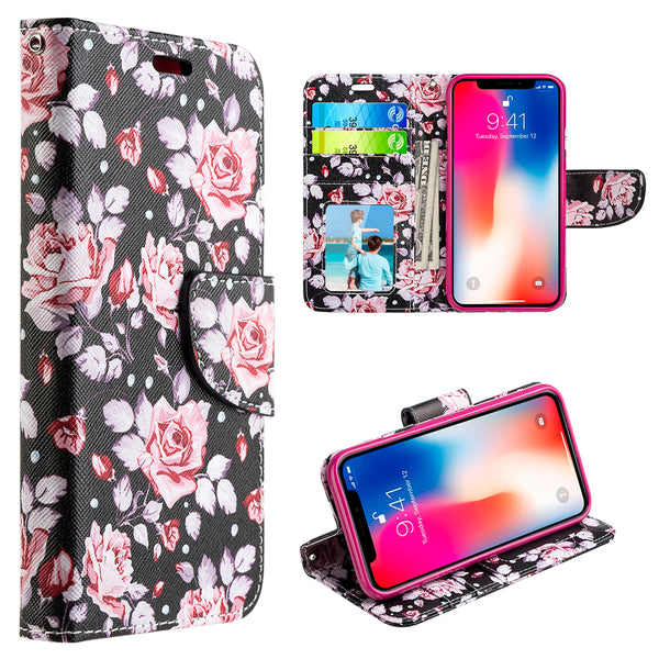 Apple iPhone XS Max Case Rugged Drop-proof PU Leather Wallet with Flip Screen Cover & Multiple Card Slots - Moon Light Rose