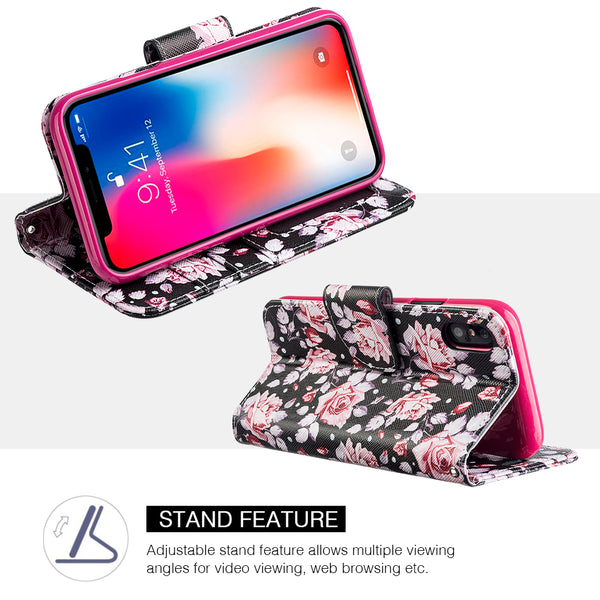 Apple iPhone XS Max Case Rugged Drop-Proof PU Leather Wallet with Flip Screen Cover & Multiple Card Slots - Moon Light Rose