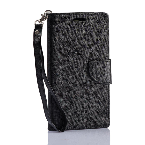 LG K3 Case Rugged Drop-Proof Diary Wallet Black - Black