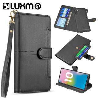 Case for Samsung Galaxy Note 10 Luxmo The Napa Collection Leather Detachable Wallet with Id Windows and Extra Card Slots - Black