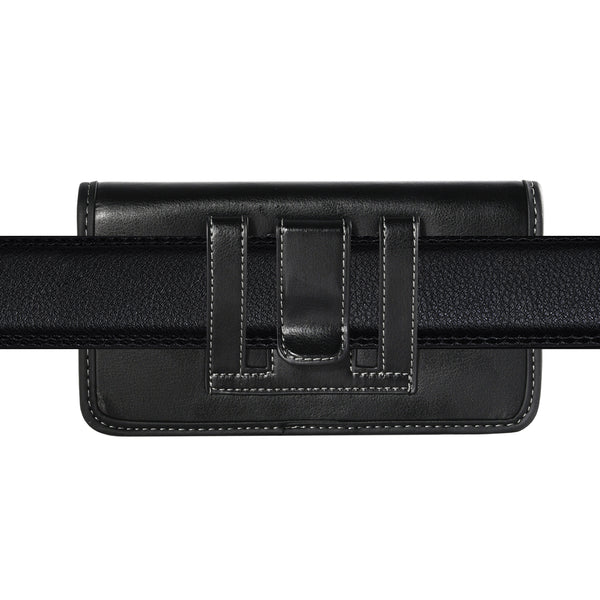 Luxmo Large Size 6.3 inch Universal Horizontal Smooth Leather Pouch - Black