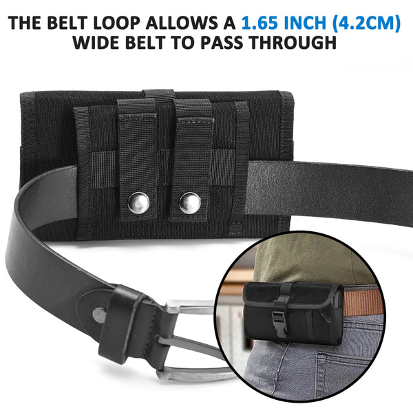 Large Size 6.3 inch 6.75 x 3.75 x 0.75 Tactical Horizontal Universal Nylon Pouch Quick Release Front Buckle 2.25" Belt Loop Molle Strap and Large Front Zipper Compartment - Black