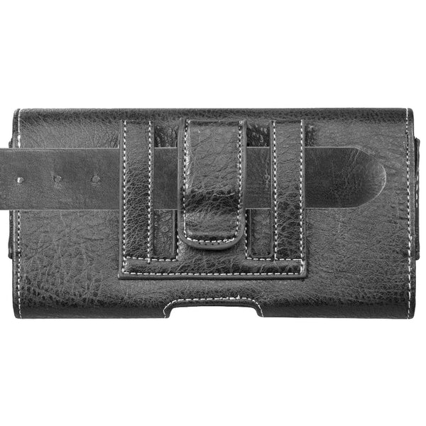 Luxmo Extra Large OTX Size 7 inch 7 x 4 x 0.75 Horizontal Universal Leather Pouch with Card Slot - Black