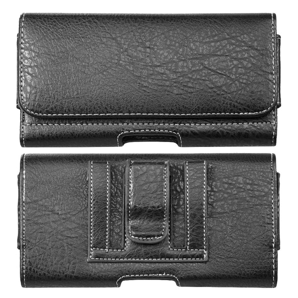 Luxmo Extra Large OTX Size 7 inch 7 x 4 x 0.75 Horizontal Universal Leather Pouch with Card Slot - Black