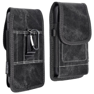 Luxmo #36 Medium Size 5.5 Inch 6.25 X 3.5 X 0.60 Vertical Universal Special Fabric Pouch With Dual Card Slots ?C Black Denim Fabric