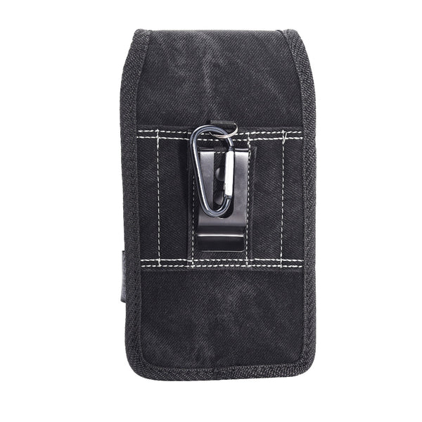 Luxmo #36 Large Size 6.3 Inch 6.75 X 3.75 X 0.75 Horizontal Universal Special Fabric Pouch With Dual Card Slots ?C Black Denim Fabric