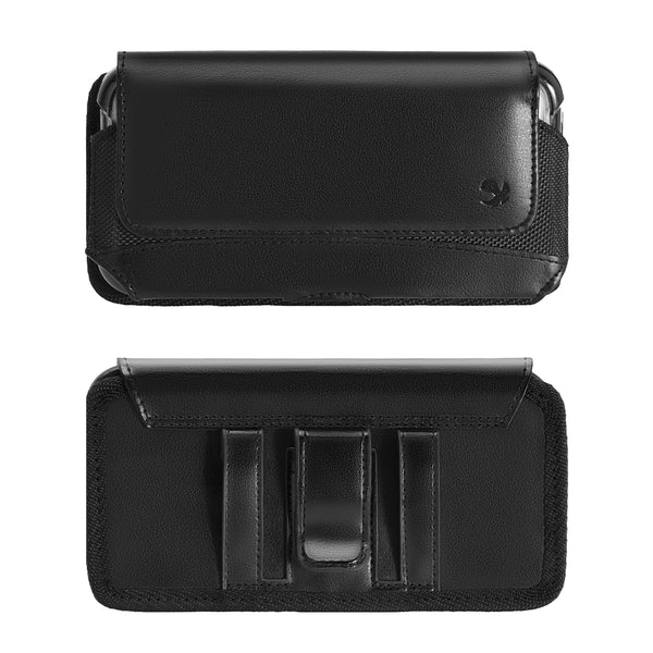 Luxmo Medium Size 5.5 inch 6.25 x 3.5 x 0.6 Horizontal Universal Leather Nylon Pouch - Black