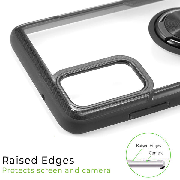 Samsung Galaxy Note 20 Case Case Rugged Drop-Proof Carbon Fiber Ring Holder Stand Kickstand - Black