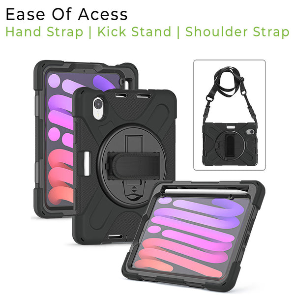 Apple iPad Mini 6 Case with Strap Stand Kickstand - Black