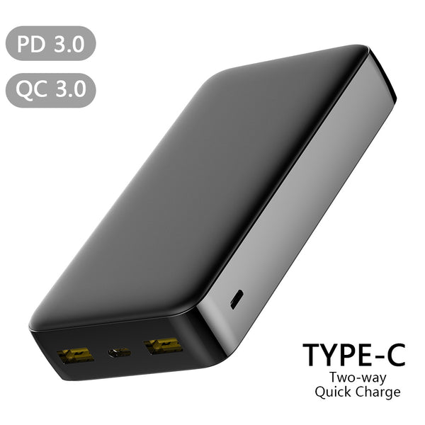Universal 20000Mah Large Capacity Power Bank 18W Pd Type-C Quick Charge 3.0 Fcc Rohs Certified - Black
