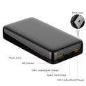 Universal 20000Mah Large Capacity Power Bank 18W Pd Type-C Quick Charge 3.0 Fcc Rohs Certified - Black