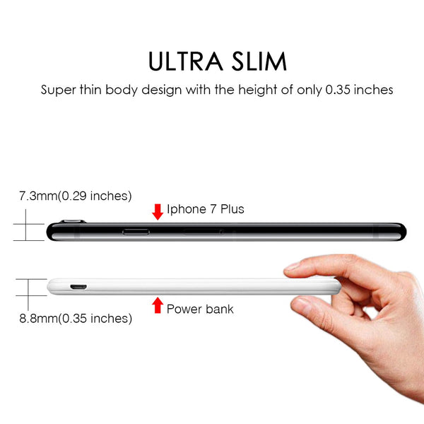 Universal Ultra Slim Charge 5000Mah External Power Bank with 2A Output and Built-In Type-C Cable - White