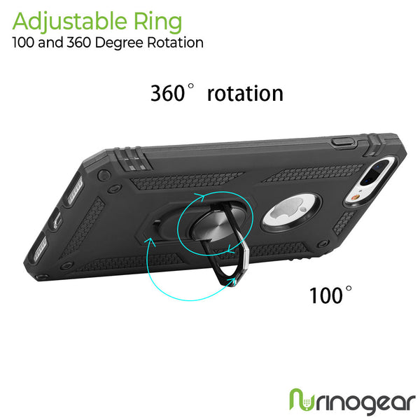 Apple iPhone 8/7/6 Plus Case Rugged Drop-Proof Heavy Duty Ring Holder Stand Kickstand - Black