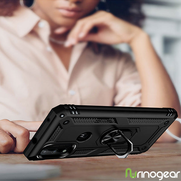 Motorola Moto G Power (2022) Case Rugged Drop-Proof Heavy Duty Ring Holder Stand Kickstand - Black