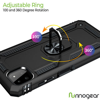 Buy red Samsung Galaxy A22 Case Rugged Drop-Proof Heavy Duty Ring Holder Stand Kickstand - Black