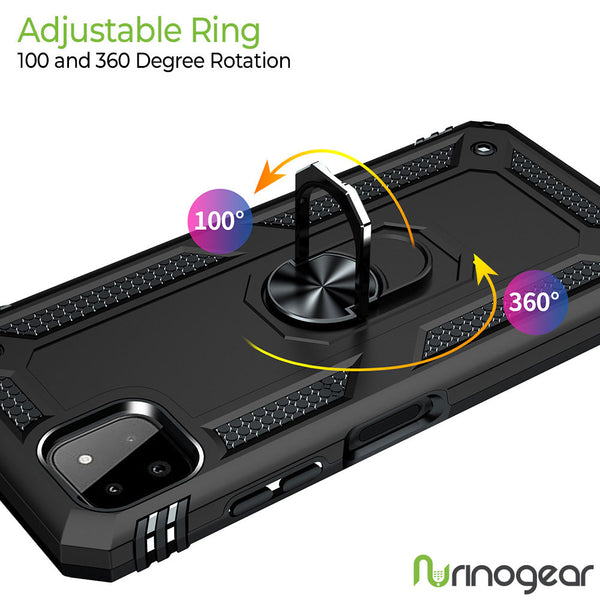 Samsung Galaxy A22 Case Rugged Drop-Proof Heavy Duty Ring Holder Stand Kickstand - Black