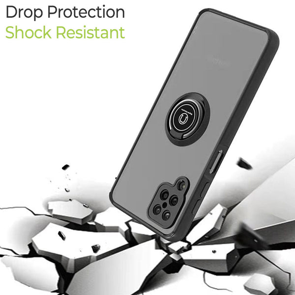 Samsung Galaxy A42 Case Rugged Drop-Proof Ring Holder Stand Kickstand - Black