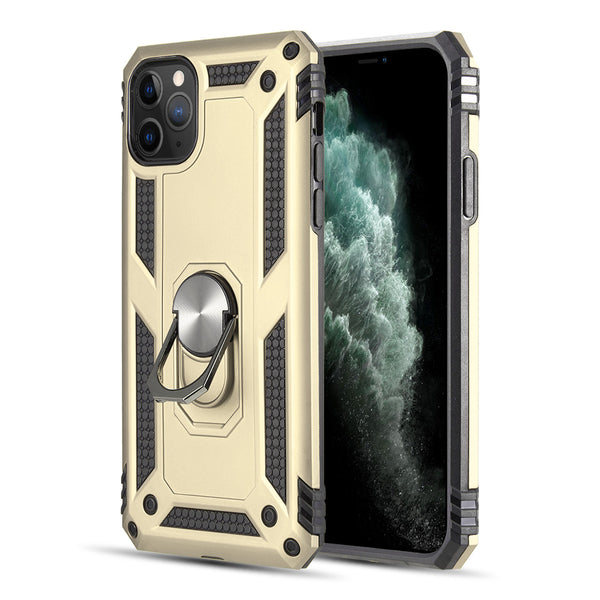 Apple iPhone 11 Pro Max Case Rugged Drop-proof with Impact Absorption & Built-In Rotatable Ring Holder Stand Kickstand - Gold