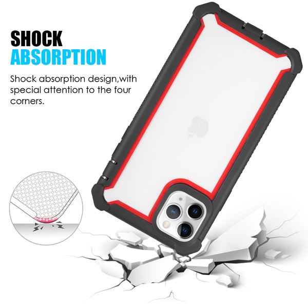 Apple iPhone 11 Pro Max Case Rugged Drop-Proof Heavy Duty with Extra Impact Absorption Corner Protection - Black / Red