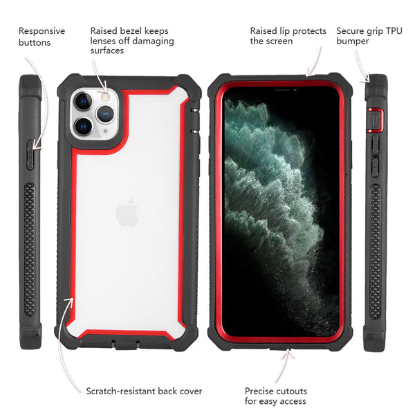 Apple iPhone 11 Pro Max Case Rugged Drop-Proof Heavy Duty with Extra Impact Absorption Corner Protection - Black / Red