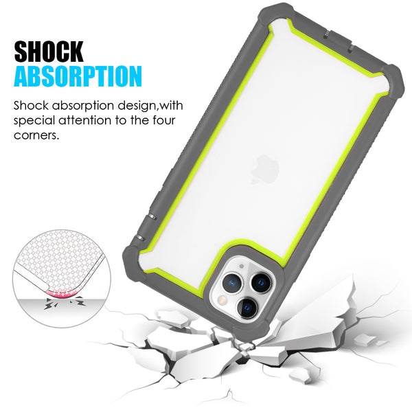 Apple iPhone 11 Pro Max Case Rugged Drop-Proof Heavy Duty with Extra Impact Absorption Corner Protection - Grey / Yellow