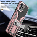 Apple iPhone 12 Case Rugged Drop-Proof Mech Design with Impact Absorption & Magnetic Kickstand - Rose Gold