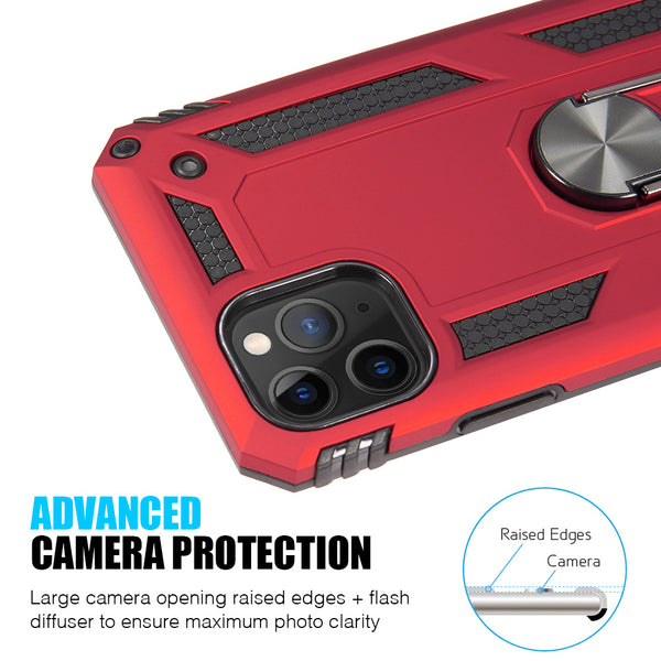 Case for Apple iPhone 12 Mini (5.4) Rubberized Hybrid Protective with Shock Absorption & Built-In Rotatable Ring Stand - Red